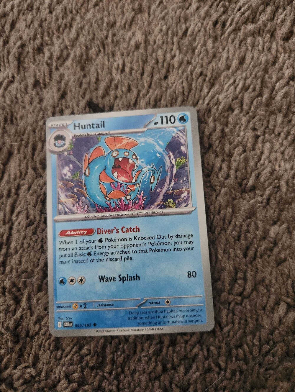 Huntail 055/182 Uncommon Destined Rivals Pokemon Reverse Holo Near Mint
